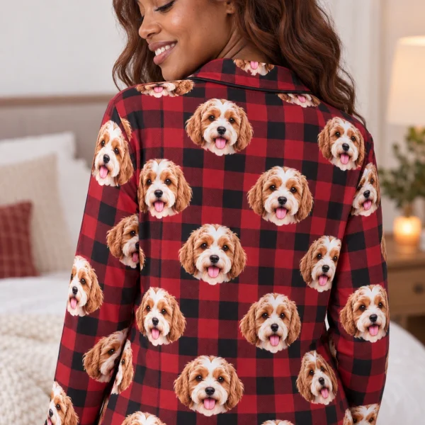 Back view of blue pajamas: the print continues all the way round — MyDogPics