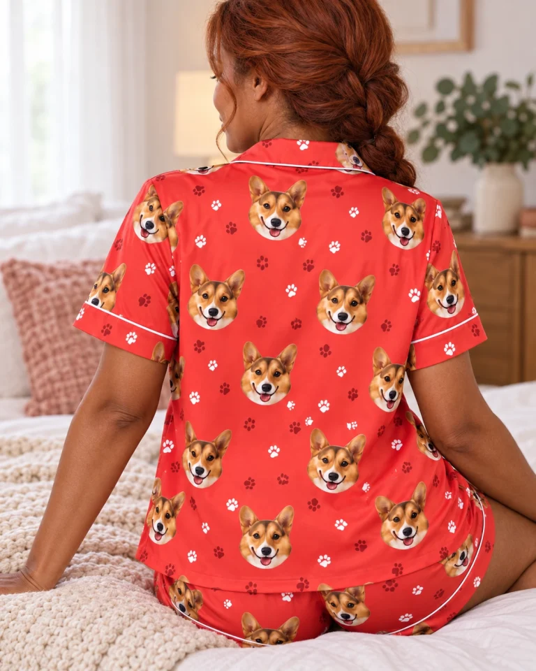 Back view of bridal pajamas: the print continues all the way round — MyDogPics