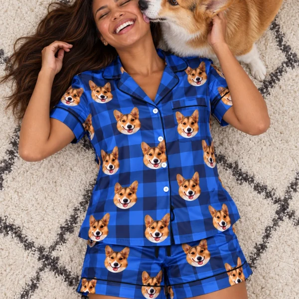 Woman in bridal pajamas with her corgi — MyDogPics