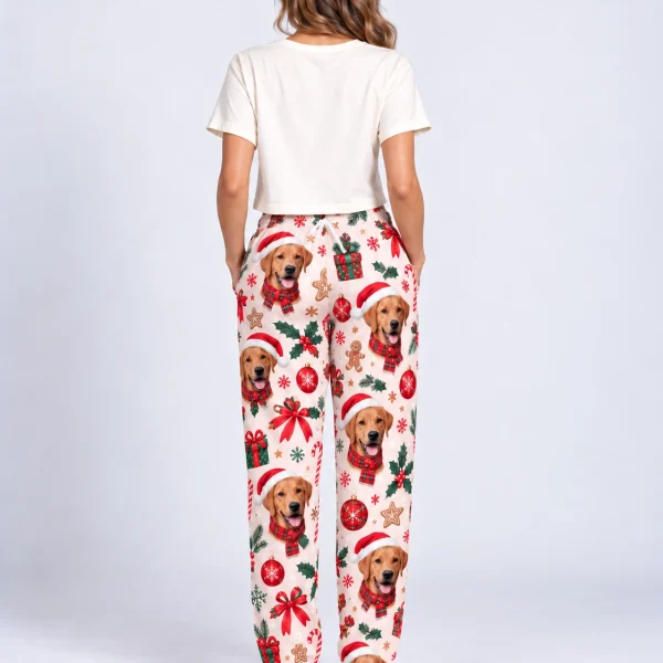 Back view of Christmas pajama pants: the print continues all the way round — MyDogPics