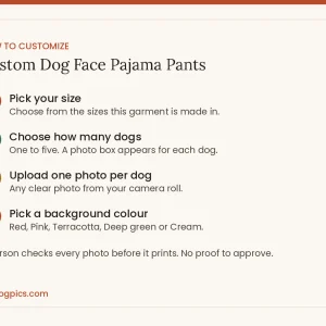 how to customize for custom dog face pajama pants from MyDogPics, printed with your own dog photo