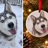 Husky photo turned into a custom Christmas dog ornament, before and after — MyDogPics