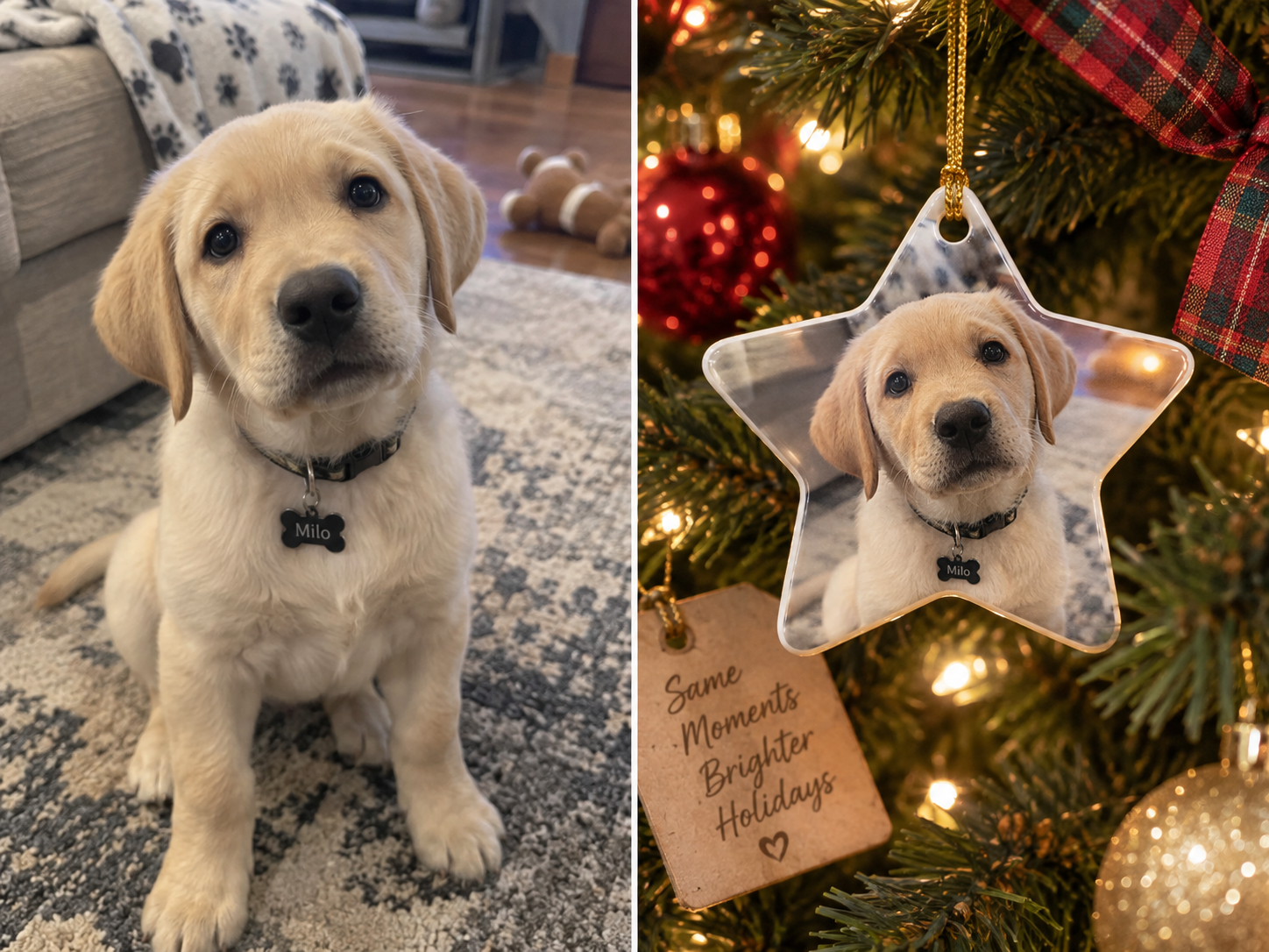 Labrador puppy photo turned into a custom star-shaped Christmas dog ornament — MyDogPics
