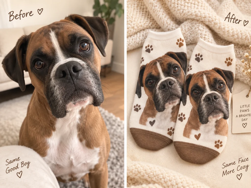 Boxer face printed on custom dog face socks — MyDogPics
