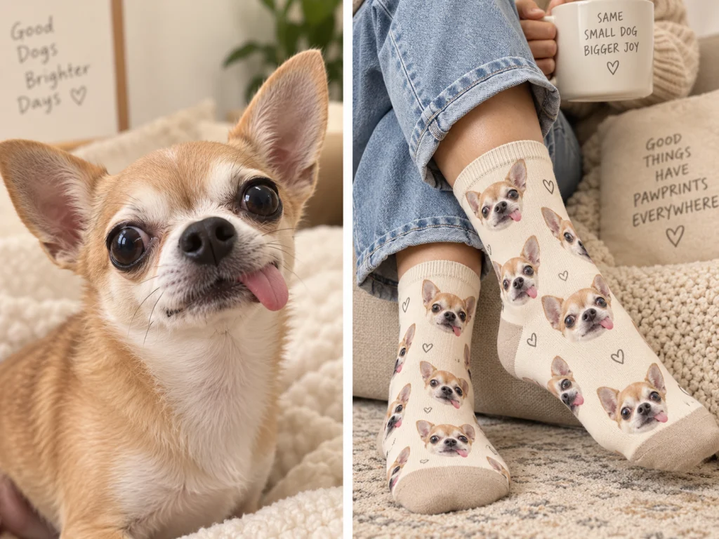 Chihuahua face printed on custom dog socks in high definition — MyDogPics