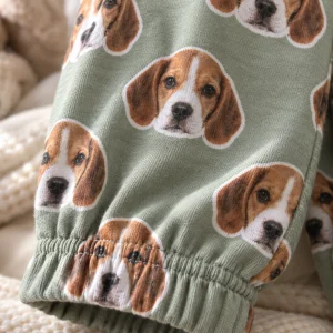 Close-up of the elastic cuff on custom kids pajama pants printed with a beagle's face — MyDogPics