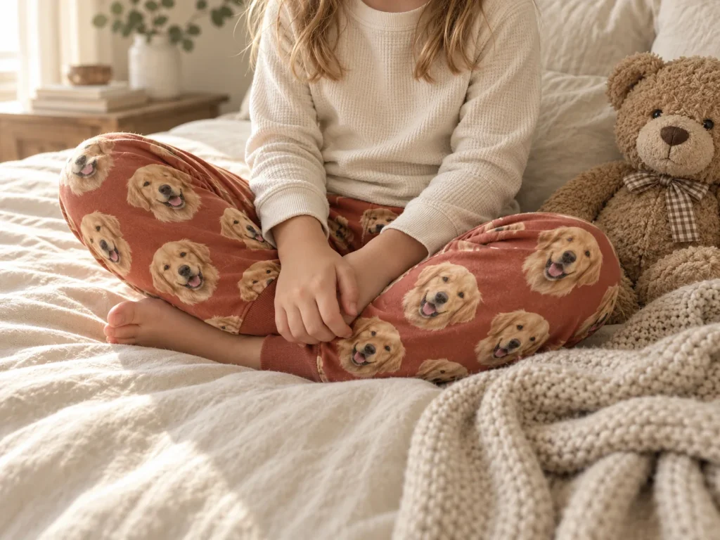 Dog face printed in high definition on a kids pajama pants — MyDogPics