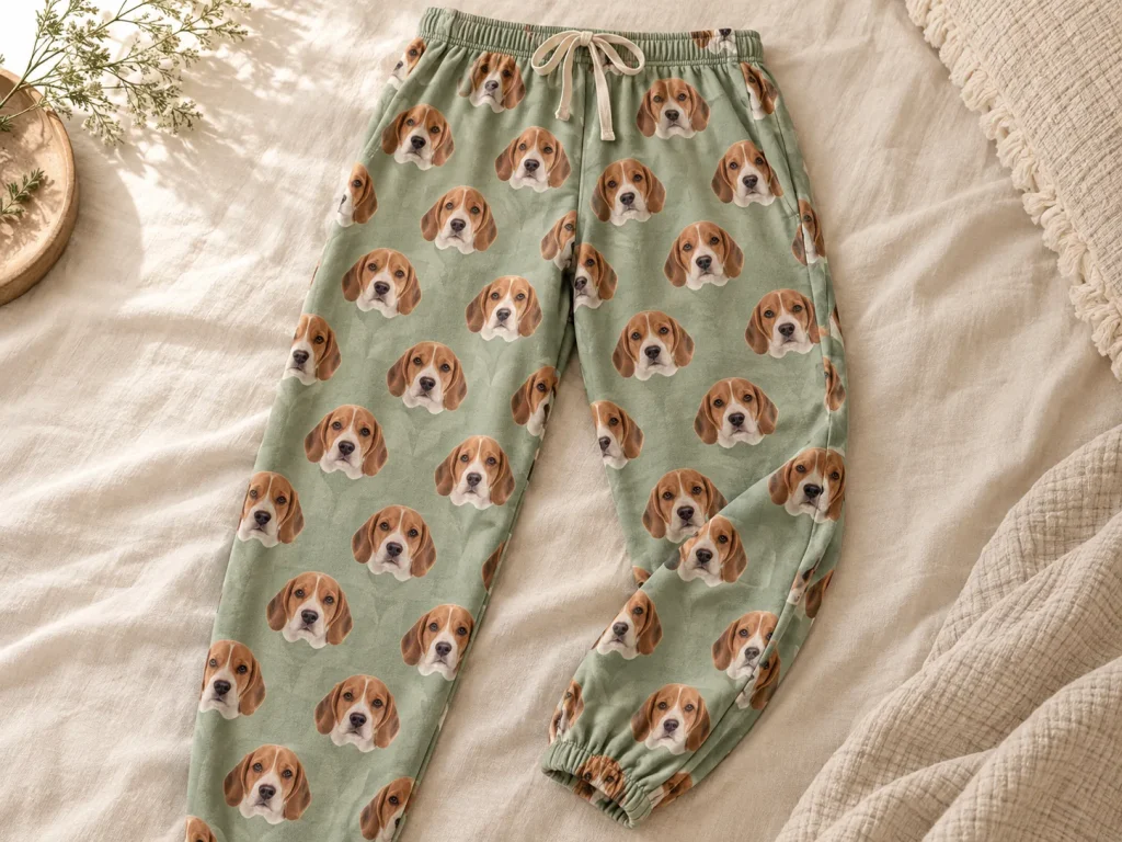 Dog face printed in high definition on a pajama pants — MyDogPics