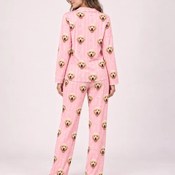 Back view of custom satin pajamas: the print continues all the way round — MyDogPics