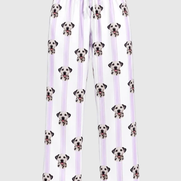 Flat lay of the Dalmatian pajamas pants with Dalmatian faces — MyDogPics
