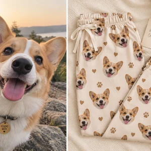 Corgi's face printed all over dog face pajama pants — MyDogPics