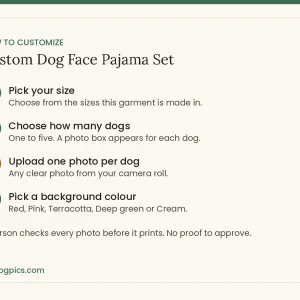 how to customize for custom dog face pajama set from MyDogPics, printed with your own dog photo