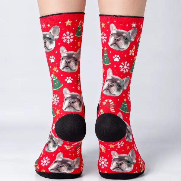 Back view of dog face socks: the print continues all the way round — MyDogPics