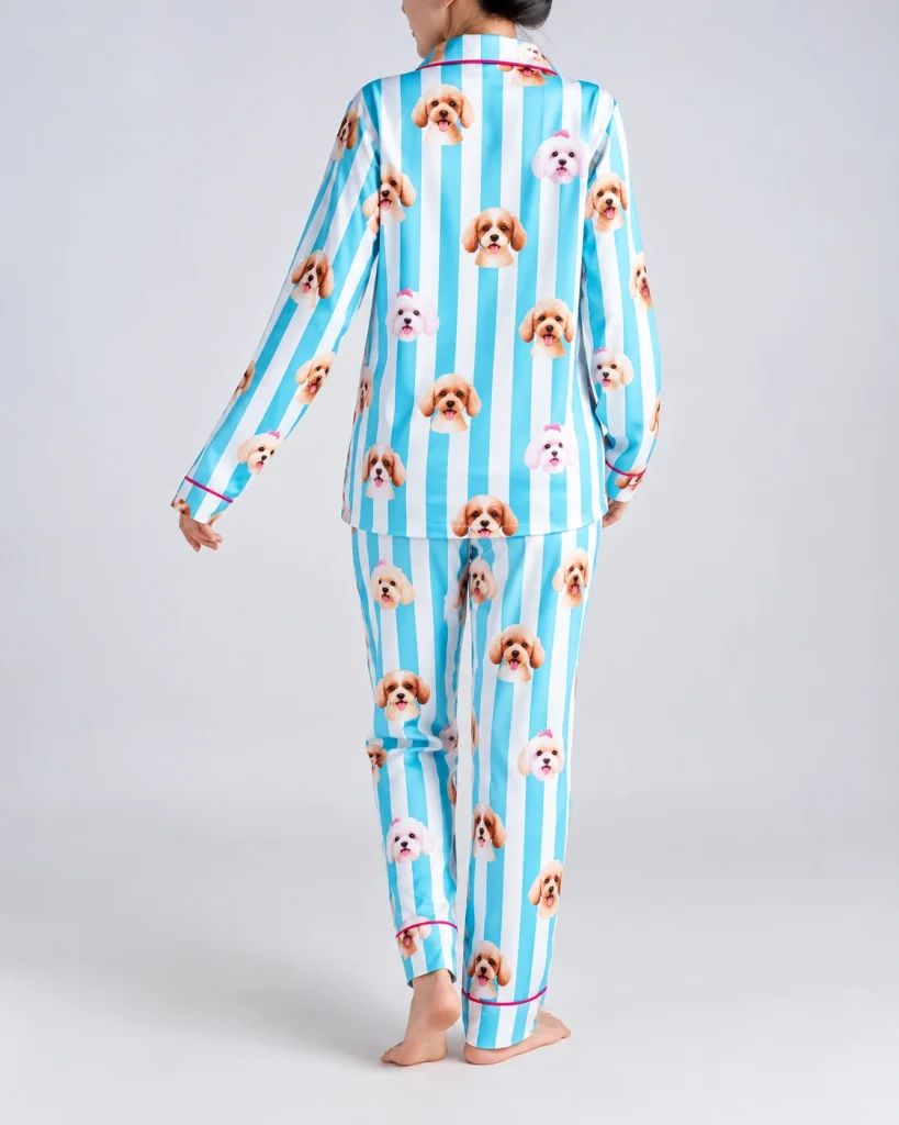 Back view of dog print pajamas: the print continues all the way round — MyDogPics