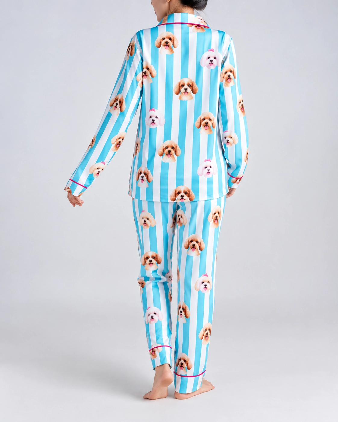 Dog Print Pajamas – Back View | MyDogPics Back view of dog print pajamas: the print continues all the way round — MyDogPics