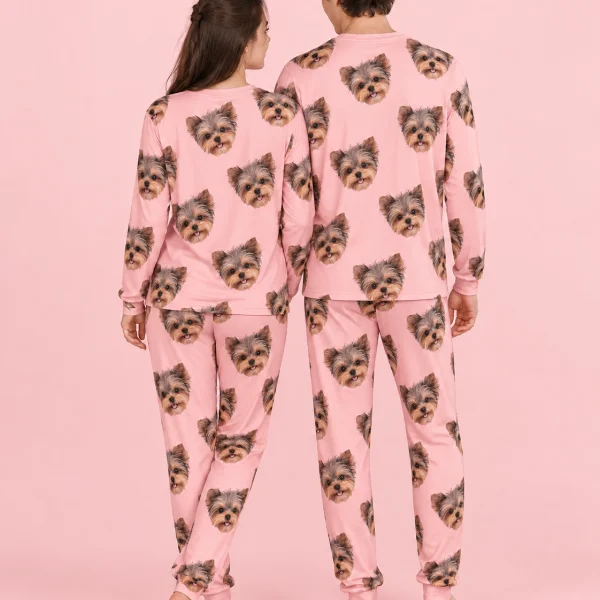 Back view of family matching pajamas: the print continues all the way round — MyDogPics