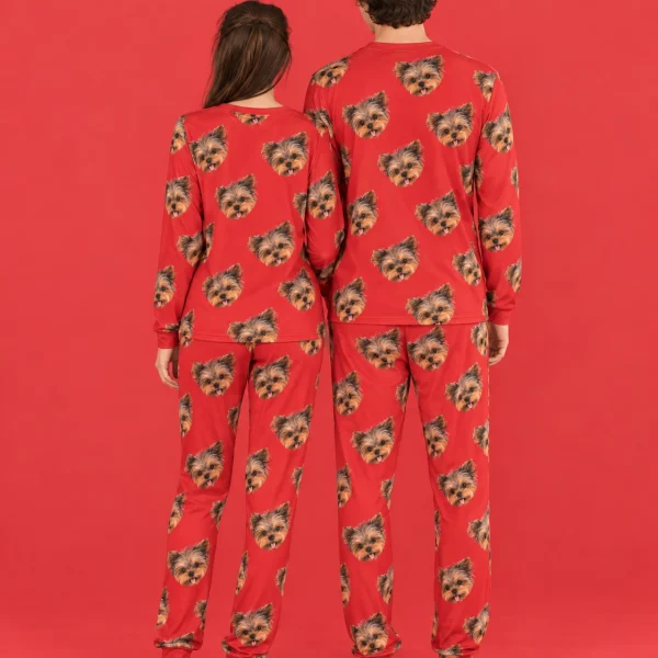 Back view of family matching pajamas: the print continues all the way round — MyDogPics
