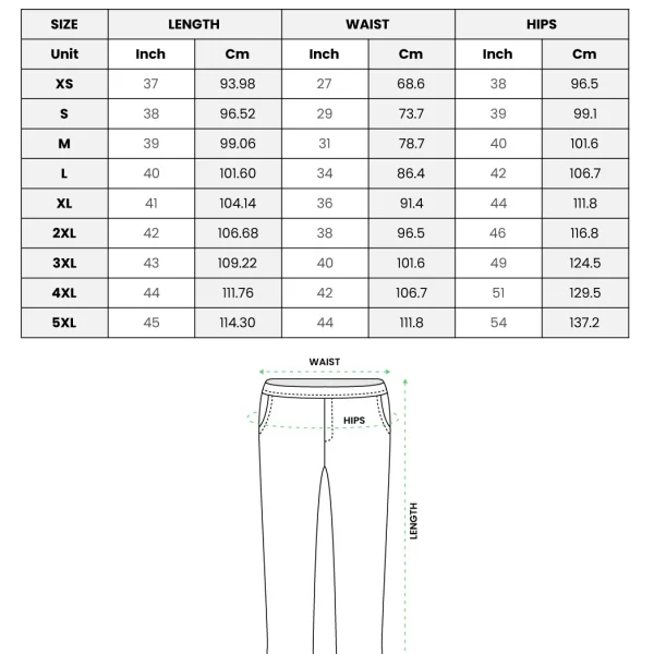 Family matching pajamas size chart — raglan pants (XS–5XL) in inches and cm — MyDogPics