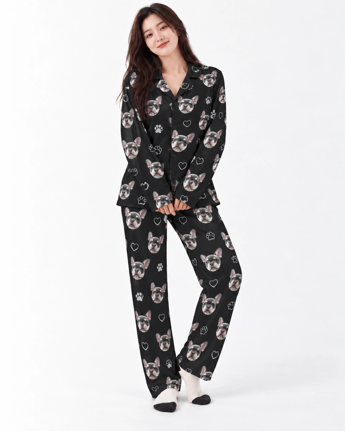 French Bulldog Pajamas – Colorway: Black | MyDogPics French bulldog pajamas in a black colorway — MyDogPics