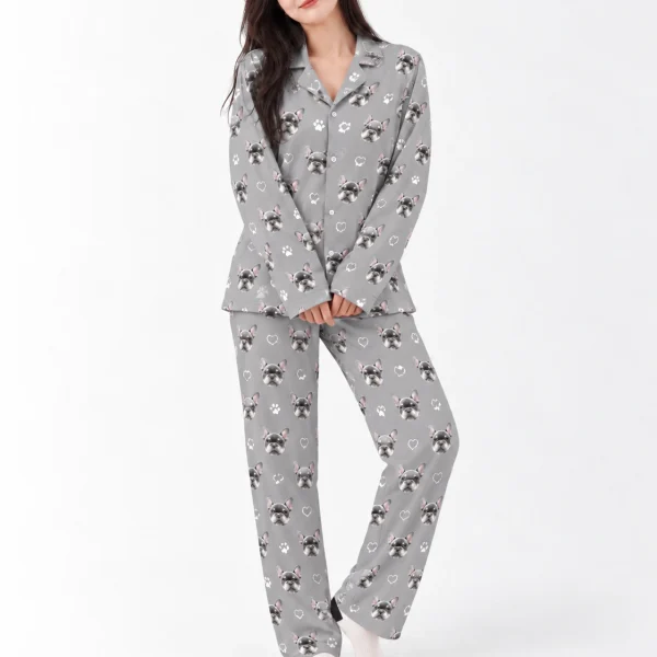 French bulldog pajamas in a grey with a smaller all-over print colorway — MyDogPics