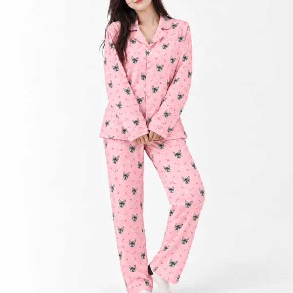French bulldog pajamas in a pink with a smaller all-over print colorway — MyDogPics