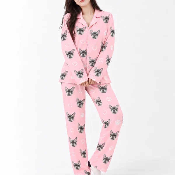 French bulldog pajamas in a pink with white hearts colorway — MyDogPics