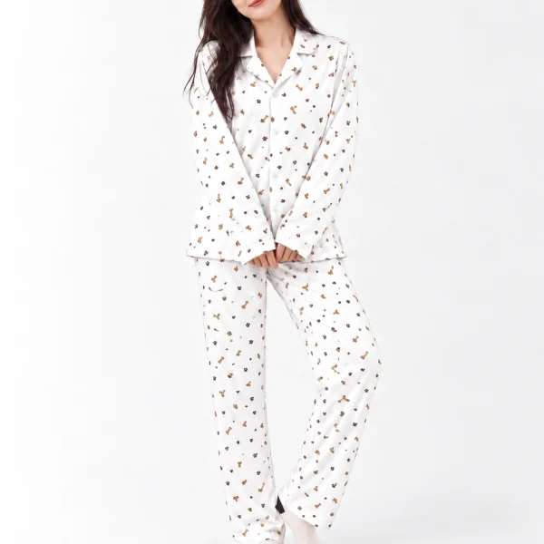 French bulldog pajamas in a white with tiny dog faces and bones colorway — MyDogPics