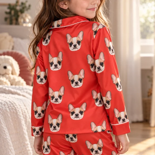 Back view of girls Christmas pajamas: the print continues all the way round — MyDogPics