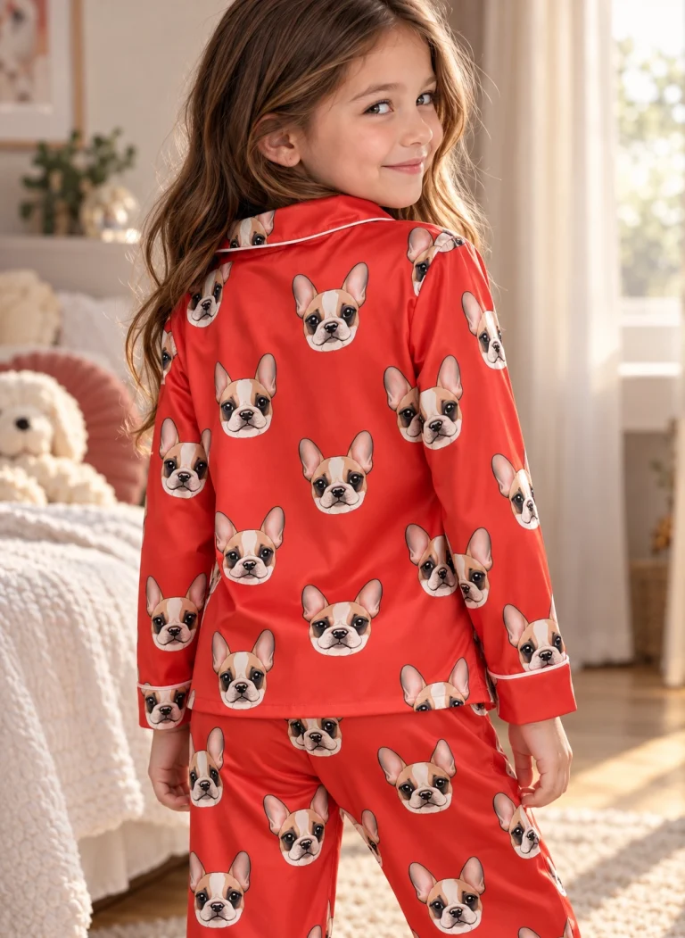 Back view of girls Christmas pajamas: the print continues all the way round — MyDogPics