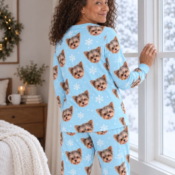 Back view of holiday pajamas: the print continues all the way round — MyDogPics
