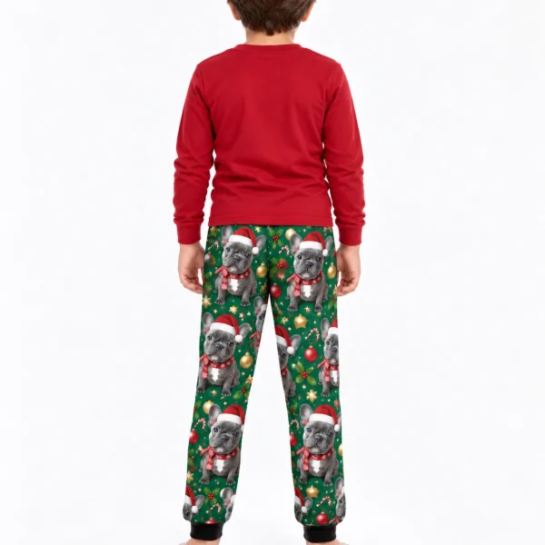 Back view of kids Christmas pajama pants: the print continues all the way round — MyDogPics