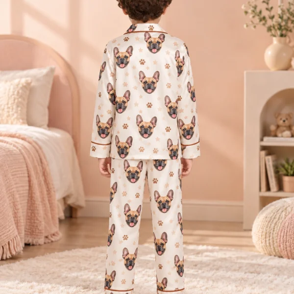 Back view of kids satin pajamas: the print continues all the way round — MyDogPics