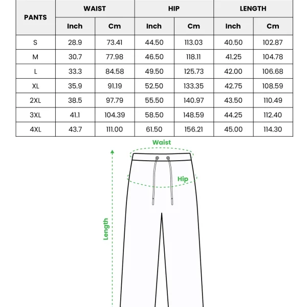 Matching couple pajamas size chart — long pants (S–4XL) in inches and cm — MyDogPics