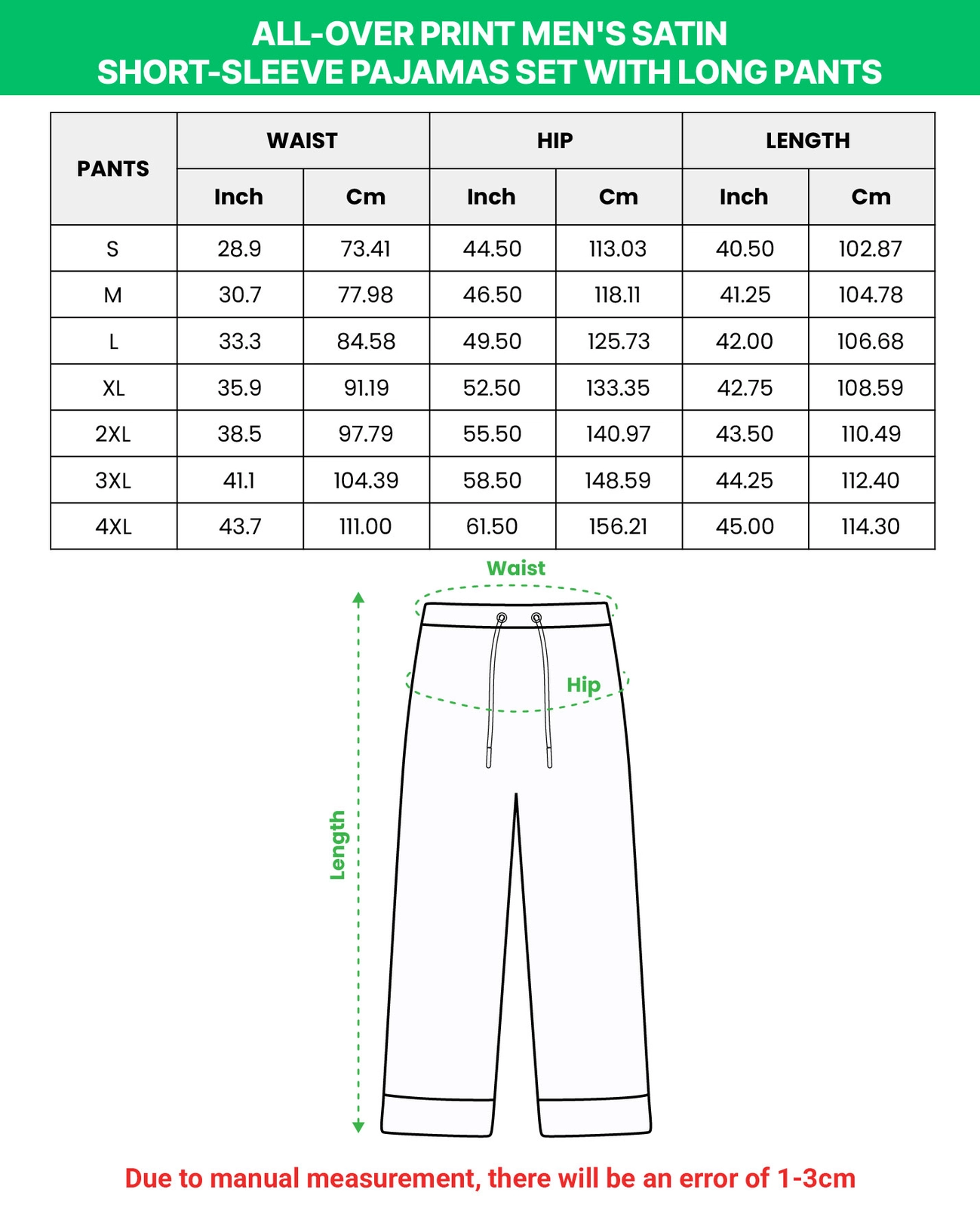 Matching couple pajamas size chart – long pants (S–4XL) | MyDogPics Matching couple pajamas size chart — long pants (S–4XL) in inches and cm — MyDogPics