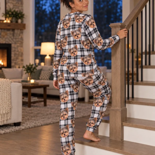 Back view of matching pajamas: the print continues all the way round — MyDogPics