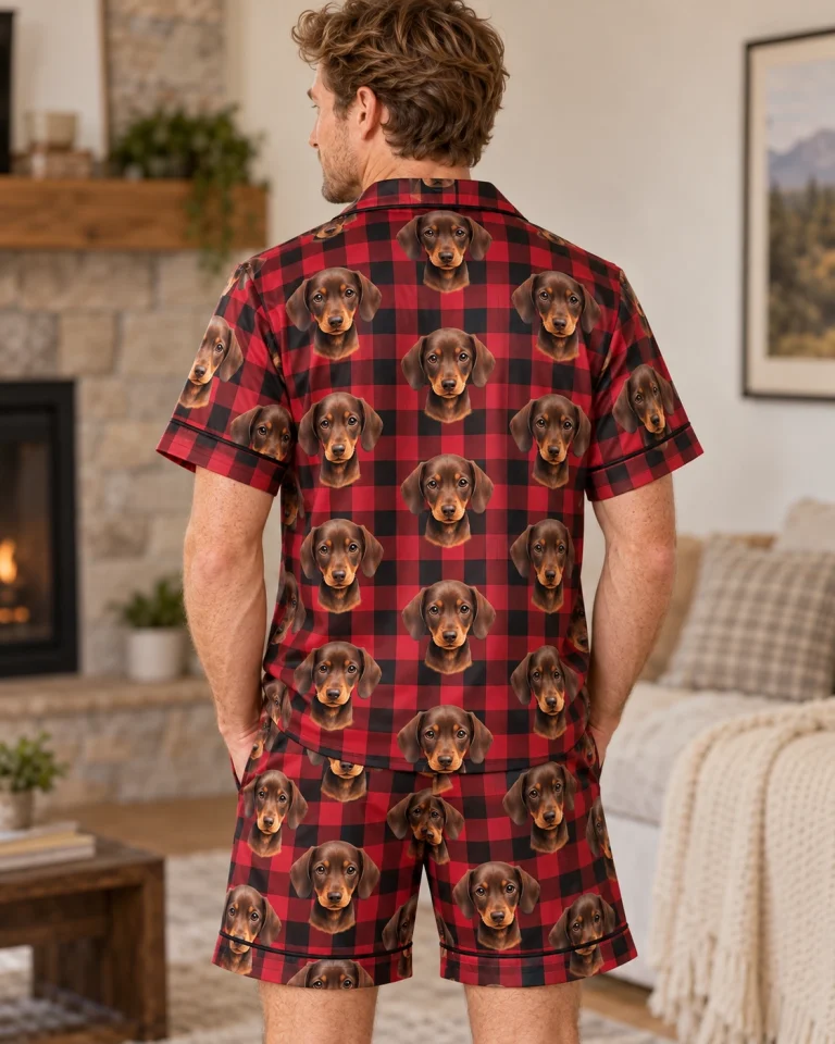 Back view of men PJs: the print continues all the way round — MyDogPics