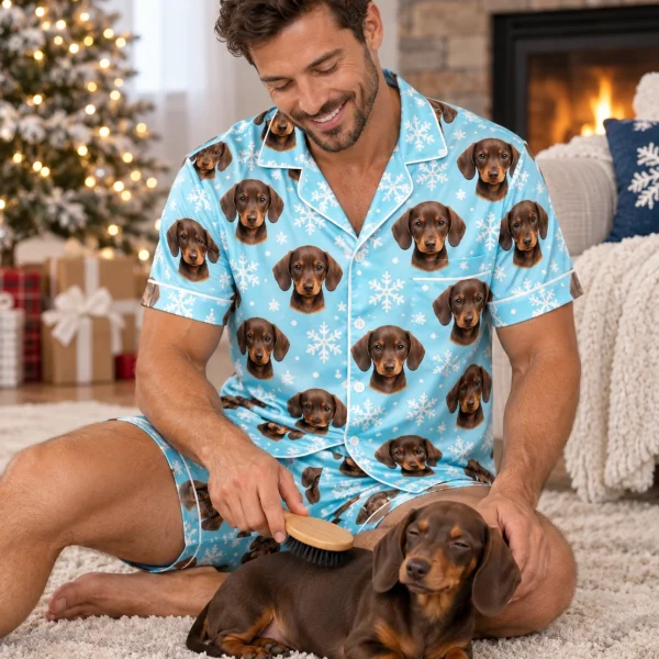 Man in men PJs with his dachshund — MyDogPics