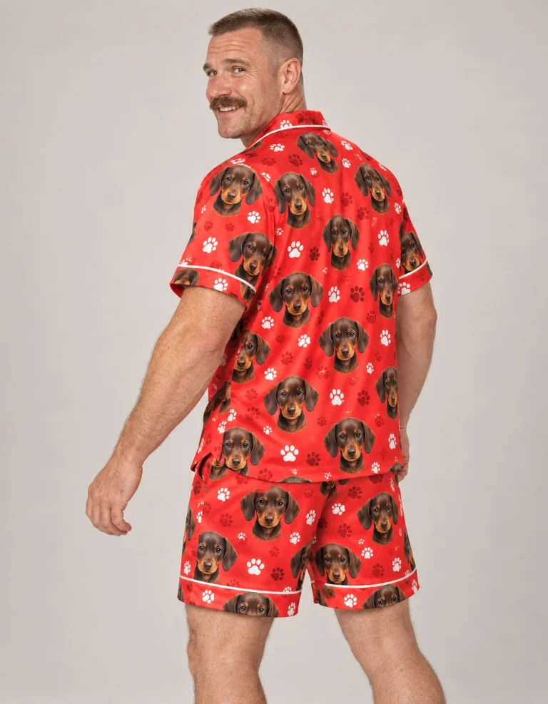Back view of mens pajama shorts: the print continues all the way round — MyDogPics
