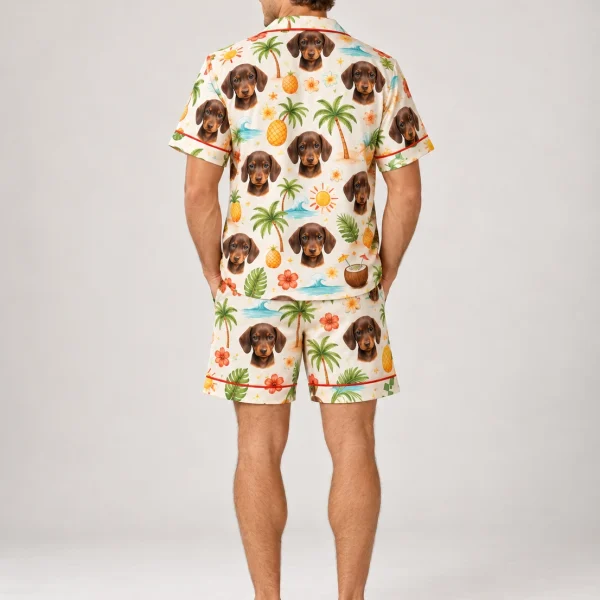 Back view of a mens pajama shorts set: the print continues all the way round — MyDogPics
