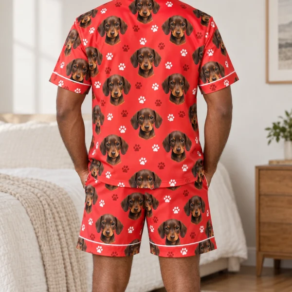 Back view of mens pajamas: the print continues all the way round — MyDogPics