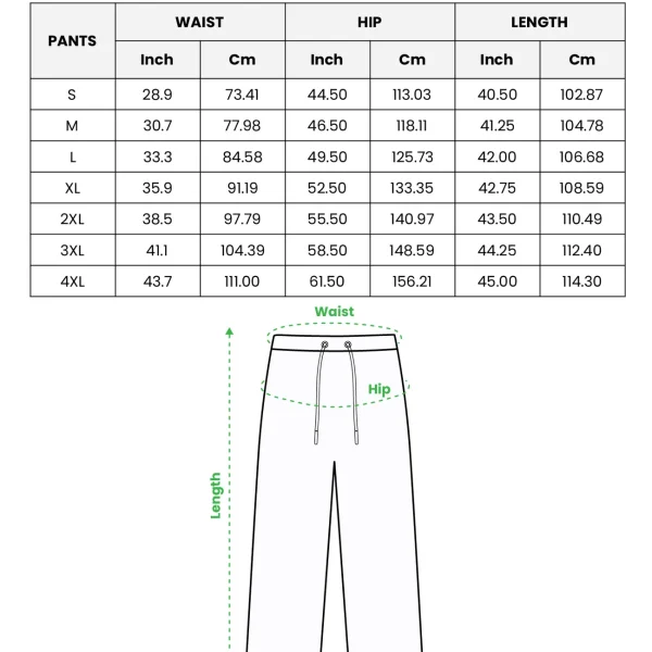 Mens satin pajamas size chart — pants (S–4XL) in inches and cm — MyDogPics