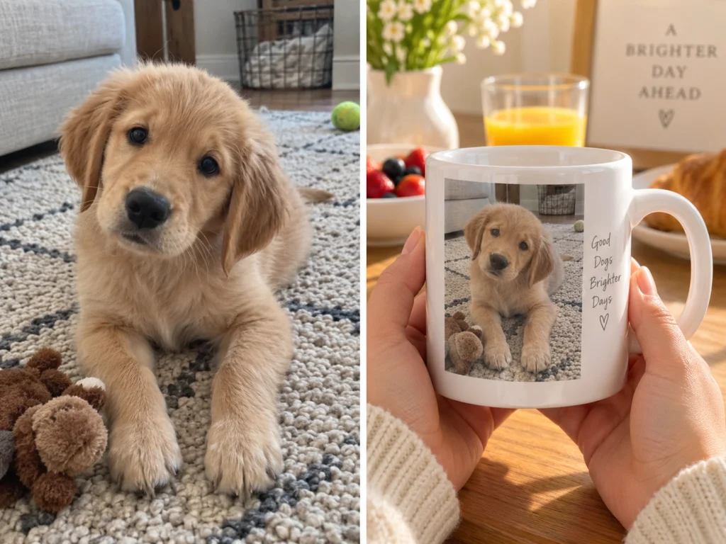 Labrador puppy printed on a custom dog mug in high definition — MyDogPics