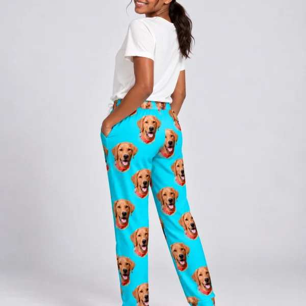 Back view of a pajama pants women: the print continues all the way round — MyDogPics