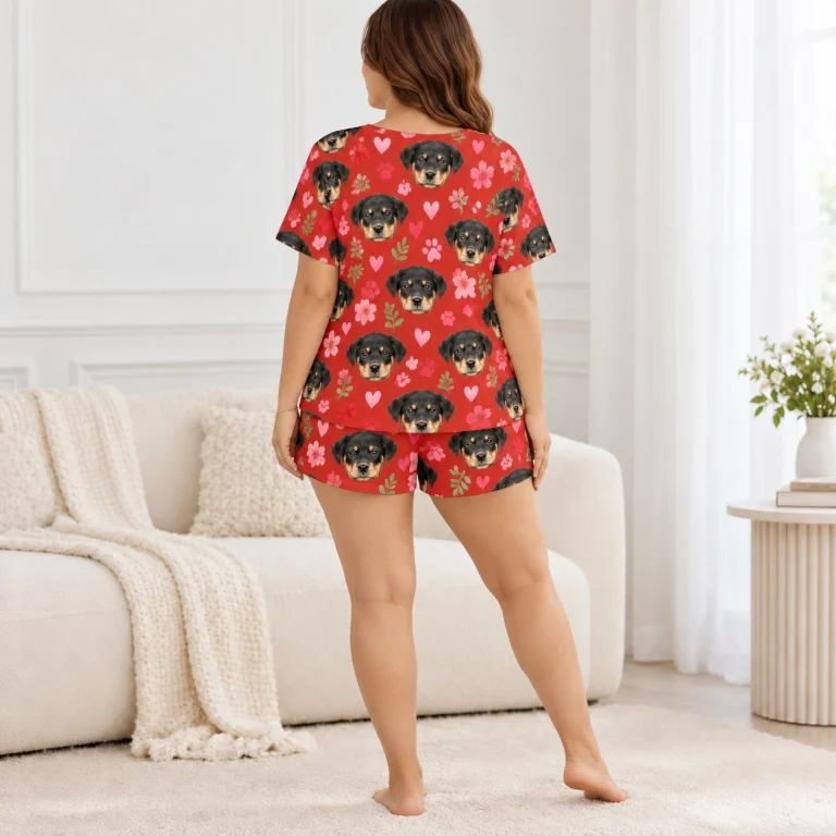 Back view of a pajama short set: the print continues all the way round — MyDogPics