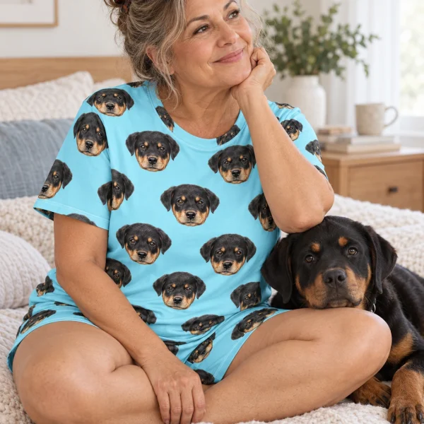 Woman in pajama shorts with a Rottweiler — MyDogPics