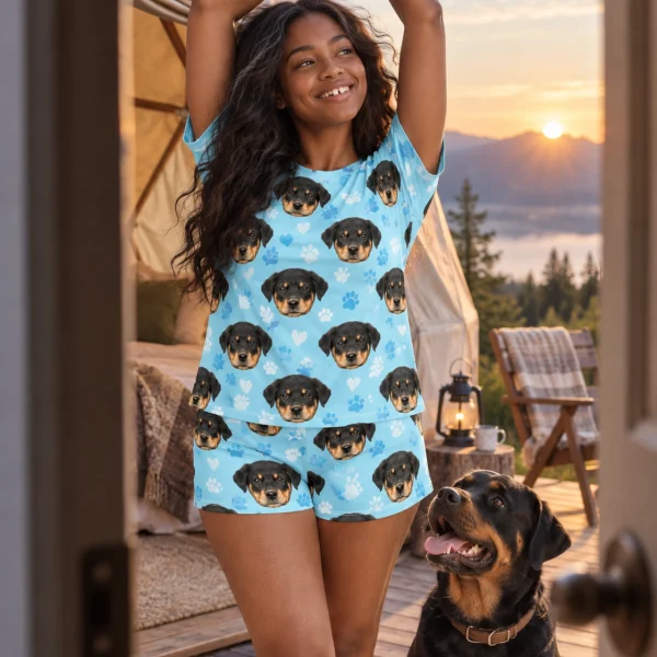 Woman in pajama shorts with a Rottweiler — MyDogPics