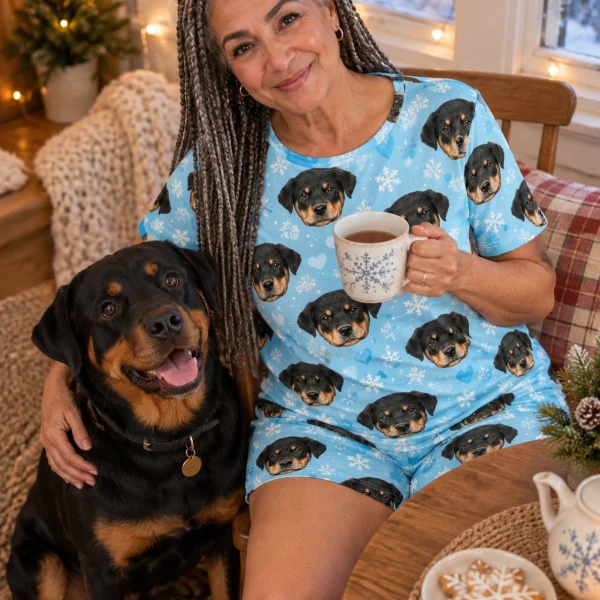 Woman in pajama shorts with a Rottweiler — MyDogPics