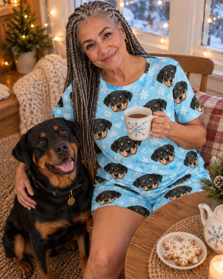 Woman in pajama shorts with a Rottweiler — MyDogPics
