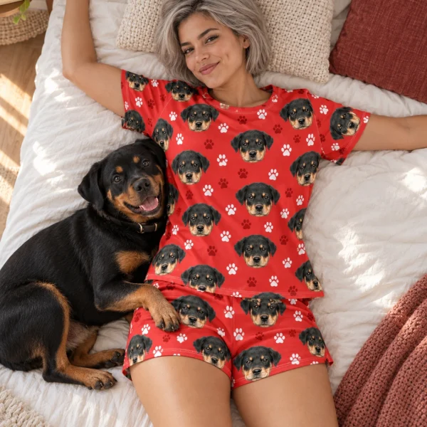 Woman in pajama shorts with a Rottweiler — MyDogPics