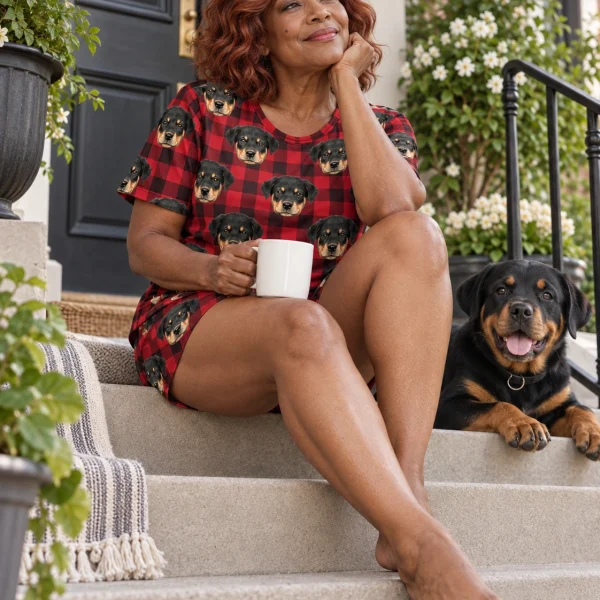 Woman in pajama shorts with a Rottweiler — MyDogPics